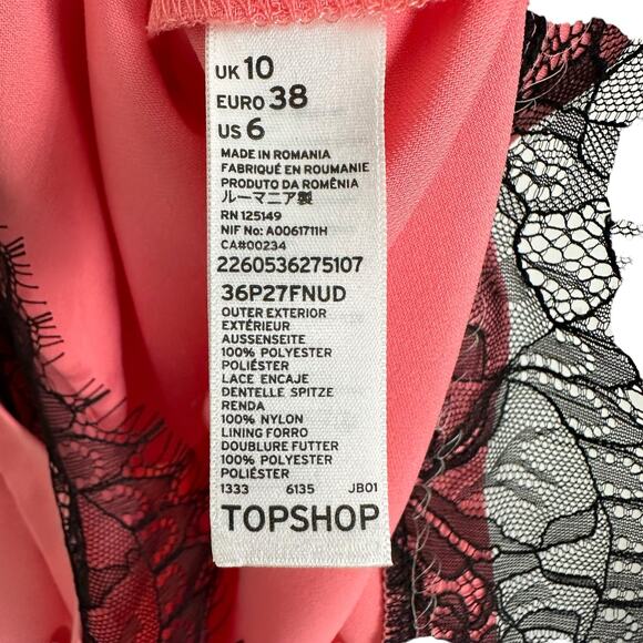 NWT Topshop Pink Sleeveless Romper Keyhole Back Black Lace Trim Sz 6 Boho Chic - Picture 7 of 14